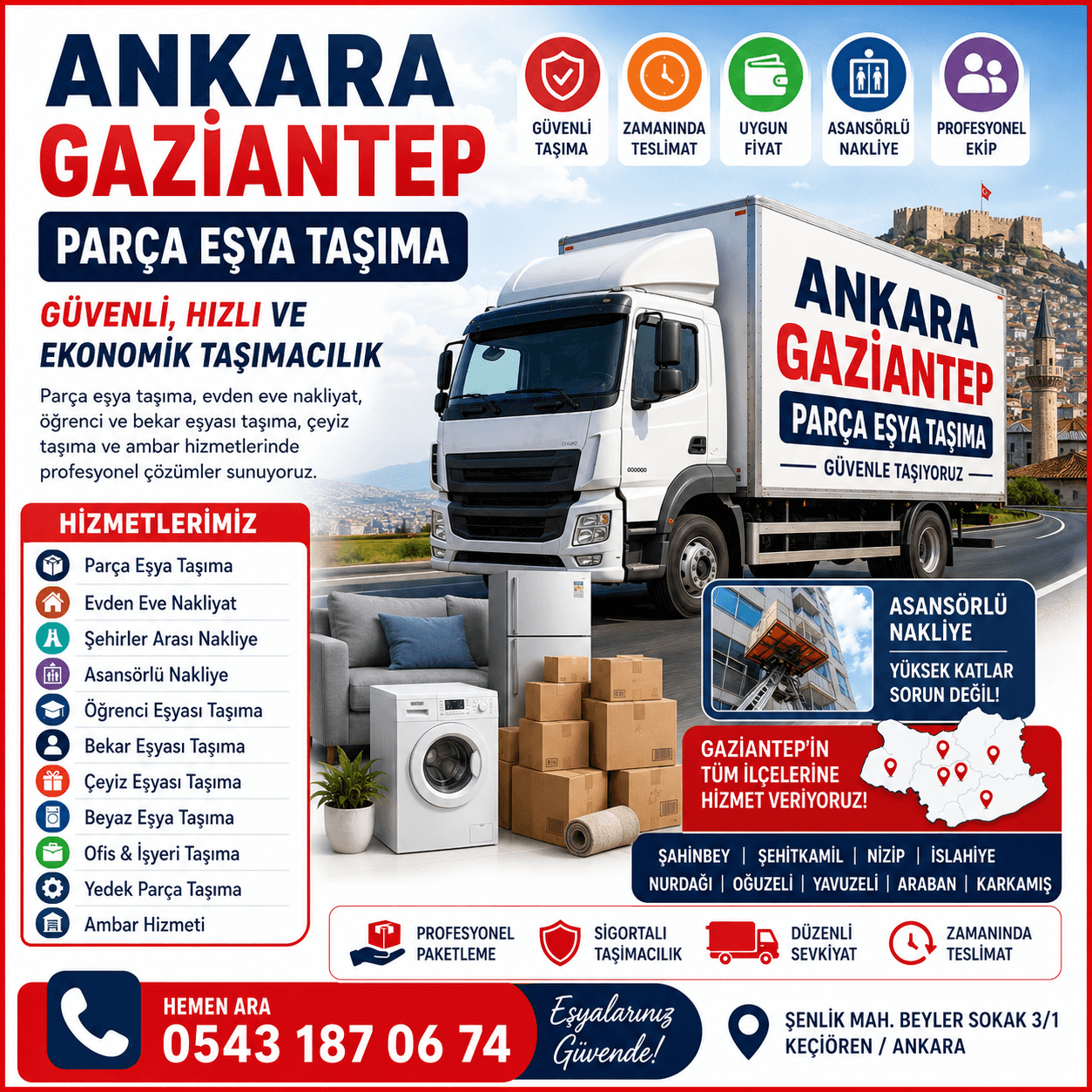 Ankara Gaziantep Parça Eşya Taşıma Küçük Nakliye Aracı