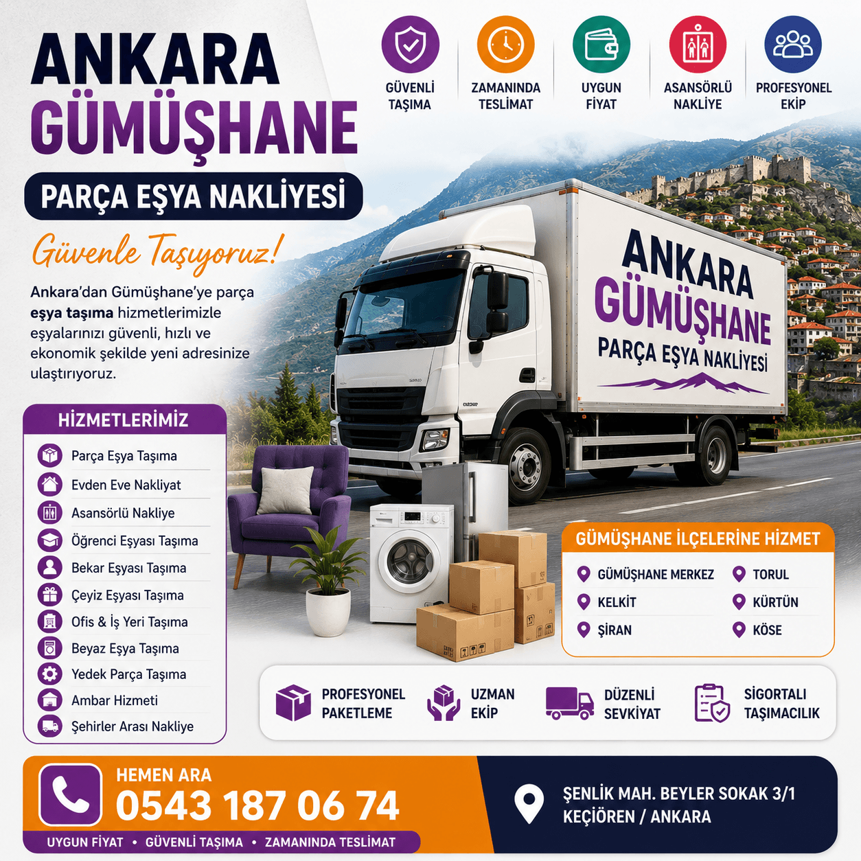 Ankara Gümüşhane Parça Eşya Taşıma Küçük Nakliye Aracı